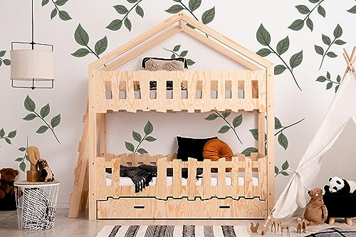 KidooCrafts Kinderbett 80x180 cm - Kinder Etagenbett - Montessori Hausbett aus Holz - Handgefertigtes Bett für Kleinkinder - Spielbett - Kinder Möbel - Hochwertige Qualität und Design