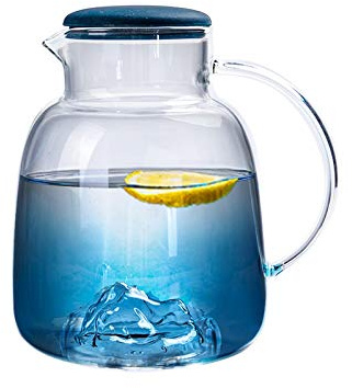 GRFIT Wasserkaraffe Blaue Glaskrug mit Deckel mit Deckel Haushalt mit großem Kapazität Glas Wassertopf Wasserkocher Nicht-Tropf-Glaskappe Hohe Borosilikatmaterial Wasserkrug