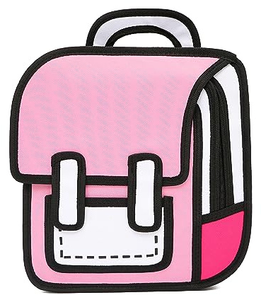 SENIURIS Cute Kids Cartoon Backpack for Boys and Girls, Toddler 2D Drawing Style Comic Fun weird School Pack Bag, Children Jump From Paper Anime Funny Kids Bookbag (pink)