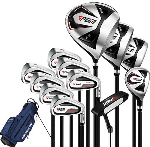 PGM Herren Golfschlägersatz mit 12 Schlägern - 4 Holzschläger (#1, 3, 5, 4H), 7 Eisen (#5, 6, 7, 8, 9, PW, SW) und 1 Putter - Golftasche mit Ständer