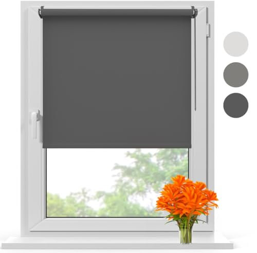 Radeco® Verdunklungsrollo ohne Bohren klemmfix 120 x 150 cm (BxH) anthrazit, Fenster rollos für innen, Rollo ohne Bohren, klemmrollo, fensterrollo, verdunkelungsrollo, rollos für Fenster ohne Bohren