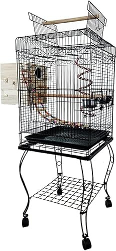 JOLUCE Original Bird Cage Bird Cage with Stand Cockatiel Large Parrot Cage with Open Skylight, Wrought Iron Home Rollable Bird Villa, Finch Ornamental Cage with Pedestal