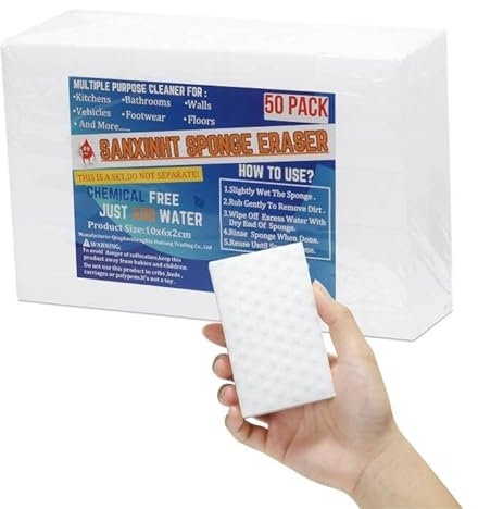 Magic Sponges Eraser|Borrador de esponja mágica extra gruesa de densidad 2X | Esponjas de limpieza para limpiar cocinas, baños, paredes, vehículos, calzado, suelos (50, blanco)