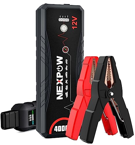 NEXPOW 4000A Arrancador de Coches(para Todos de Gasolina o 10.0L de Diésel), Cables Puente, luz LED/USB QC3.0