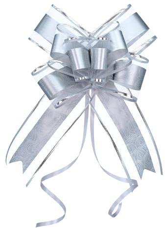 WEWILUCK Große Schleife als Geschenk, 15 Stück Geschenkschleifen zum Verpacken von Geschenkkörben, Weihnachten, Hochzeit und Geburtstagsparty-Dekoration (Silber mit Rosenmuster, 15,2 cm)