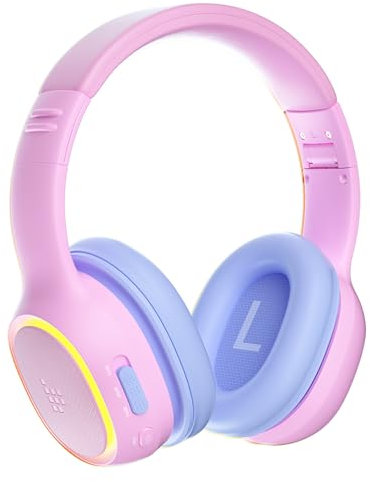Tronsmart KH03 Kinder Kopfhörer Bluetooth, Sichere Lautstärkeregelung, Lärmreduzierung,Kabellose Kopfhörer mit Licht und Mikrofon, 70 Stunden Spielzeit, geeignet für Schule/Reisen/Flugzeug (Blau)