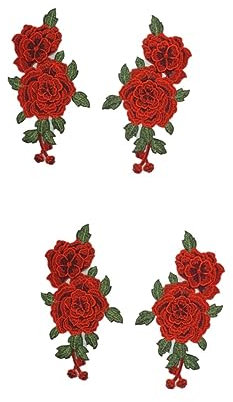 TEHAUX 4stücke Rosen- Aufnäher Für Handwerk Applikationen Für Kleidung Taschen Und Accessoires Rote Blumenstickerei Individuellen Gestaltung