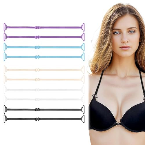 5 Pairs Women's Bra Straps Replacement, Adjustable Bra Shoulder Straps Elastic Non-Slip Lingerie Straps, 5mm Width Removable Intimates Accessories for Women Girls (Black, White, Beige, Blue, Purple)