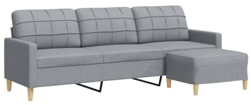 vidaXL Sofa 3-Sitzer, Couch mit Fußhocker Metallgestell, Polstersofa Stoffsofa für Wohnzimmer, Loungesofa Sitzmöbel, Modern, Hellgrau Stoff