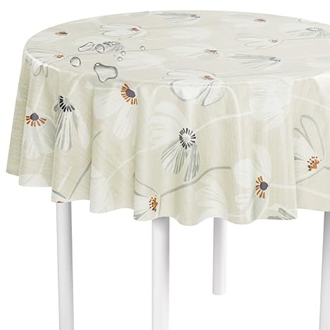 LILENO HOME Bordsduk, tvättbar, som metervara, 140 cm rund (skärkant) i blad och ormbunkar, grönt motiv – vaxduk vattenavvisande perfekt som bordsduk eller bordslöpare för öltält-set