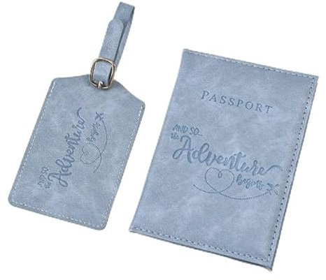 Greyoe Reisepasshülle, Reisepass Organizer, Passport Cover, PU-Leder Reisepass Hülle + Kofferanhänger, für Damen und Herren Urlaub Zubehör Travel Essentials (Blau D, 1)