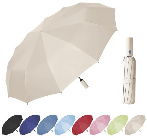 Wydexint Automatik Regenschirm - Taschenschirm Sturmfest, Auf Und Zu, 24 Verdickte Doppelkiele, Äußerst Robust, Für Männer Und Frauen (Beige)