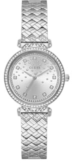 Guess Enchantment Analoge Armbanduhr für Damen, 32 mm Gehäusedreite, silberfarben, Silberfarben, Klassisch