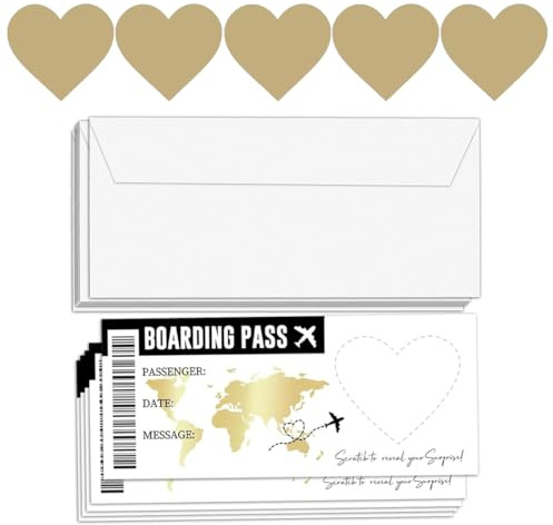 EIH1 5 Pezzi Biglietto Viaggio Sorpresa da Grattare - Elegante Regalo per Viaggiatori Personalizzabile Regalo di compleanno di Natale Regalo di amicizia (Oro)