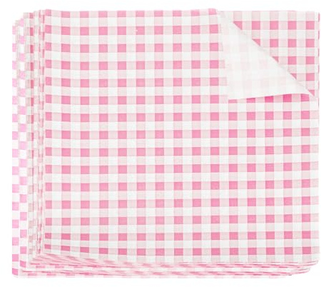 Sourcing Map 300pcs Square Checkered Wax Paper Sheets, 8.66 x 8.66, Oil-Absorbing Dry Food Wrapping Paper for Sandwich, Baking, Picnic, Hamburger Wrap, Kitchen, Pink