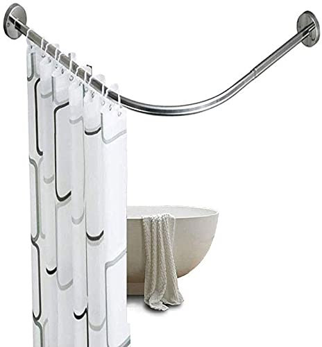 Asta per tenda da doccia ad angolo estensibile a forma di L, in acciaio inox 304, per bagno e negozio di abbigliamento, facile installazione senza fori, con gancio per tenda incluso