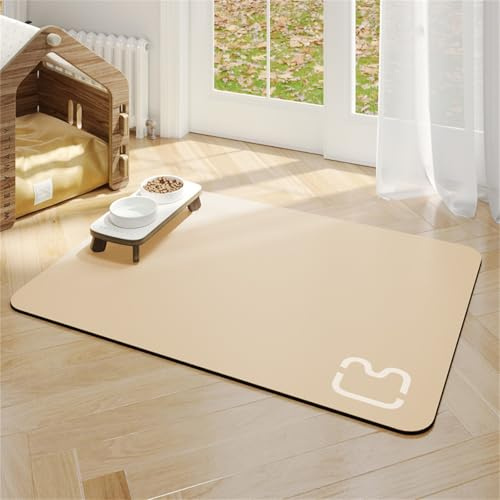 FANSU Süße Napfunterlage Hund Saugfähig Schnelltrocknende, Waschbar rutschfest Futtermatte, Universell Futtermatte Hund Futterunterlage Katze, für Hunde & Katzen (Beige,50x60cm)