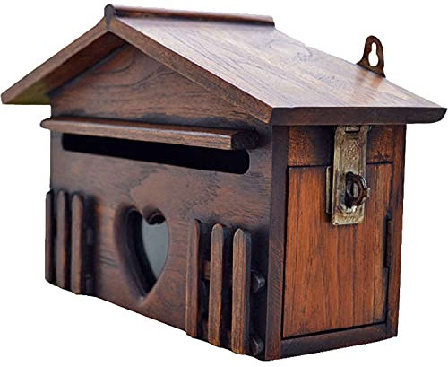 OJIJO Wandbriefkasten aus Holz, Vintage-Art-Landhaus-Stil, Dekoration for den Außenbereich, Braun, Sicherer Briefkasten, 18 X 25 X 9,5 cm