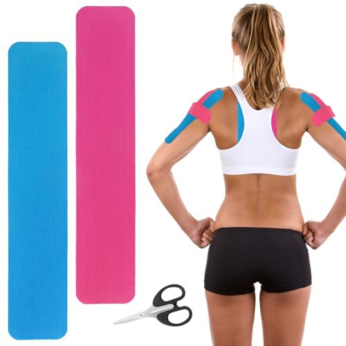 APOMOONS 30 Pcs Kinesiotapes Pre-cortadas(25x5cm) con Tijeras,Cinta Deporte Kinesiología Tiras Fisioterapia Kinesio Tape Cinta Kinesiología para Las Articulaciones de Apoyo y Alivio Del Dolor Muscular