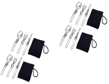 Toddmomy 4ensembles Couverts Pliables Acier Kit De Voyage Pratique Pour Camping Et Pique- Couverts Réutilisables Compact Avec Poche De Rangement