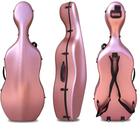 DouscsChart Professionelle 4/4 Cello-Tasche aus Kohlefaser Ultraleicht und Langlebig, Reisekoffer für Cellisten Musik Schüler Schule Wasserdicht Stoßfest inkl, Gold, 4/4, Modernes Design