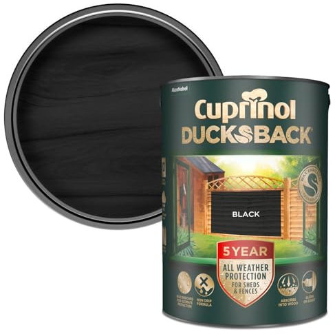 Shed & Fence Paint Black 5L – Cuprinol Fence Paint, 5-Year Weatherproof, Wax-Enriched Non-Drip Formula, Quick-Dry, Water-Repellent Exterior Wood Treatment