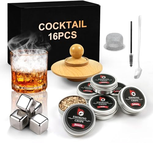 Cocktail Smoker Kit,Whisky zubehör Smoker Kit mit 6 Geschmacksrichtungen Holzchips,Old Fashioned Whiskey Smoker Drinks Kit,EIN tolles Geschenk für Väter, Ehemänner, Freund und Cocktail-Liebhaber