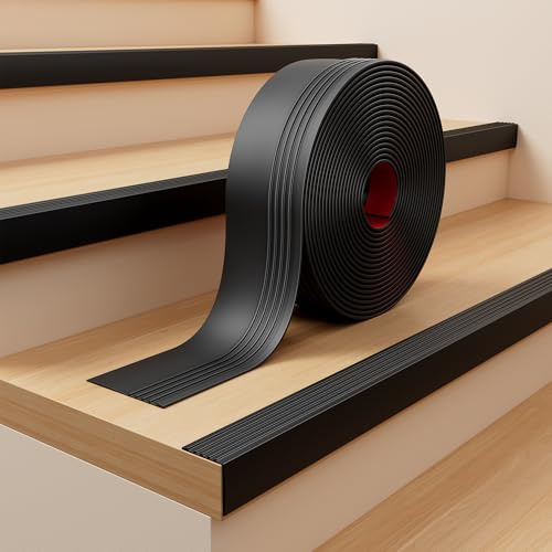 INMOZATA Stair Anti Slip Nosing，3M Vinyl Stair Edge Trim Non-Slip Self Adhesive Staircase Step Edge Protector Flexible Rubber Treads Edge Trim for Outdoor Indoor Stair(Black)