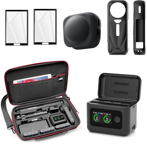SYMIK Essential Accessories for Insta360 X5, Fast Battery Charger, Carrying Case, 2 Pack Screen Protectors, Silicone Case Cover and Lens Cap for Insta 360 X5