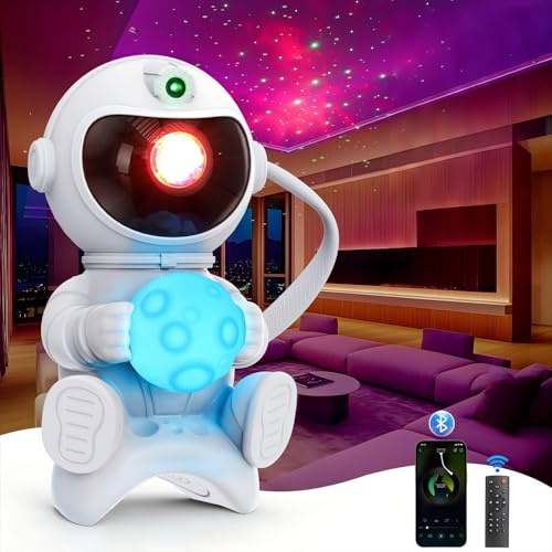 PKBD Astronaut Galaxy Projector,Star Projector Starry Night Light with Remote Control Type-c Powered 360° Adjustable Bluetooth Projector for Kids Bedroom or Gift for Christmas,Birthdays.Moon