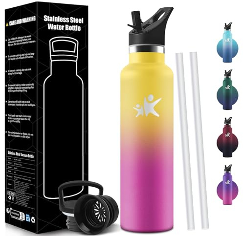 Mulbijeo Borraccia Termica 750 ML, Senza BPA, Bottiglia Termica, Sottovuoto a Doppia Parete, Borracce Termiche, 18/8 Acciaio Inox, Borraccia con Cannuccia, Termos per Palestra, Sport, Bici