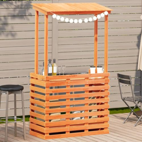 Frdhee Tavolo da birra, terrazze, tavolino da giardino con tetto, marrone, 112,5 x 57 x 195,5 cm, legno massello di pino, robusto e facile da montare