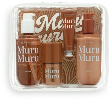 Murumuru Deliplus Body Set für Damen, 1 x Duschgel 245 ml, 1 x Roll-on Glitter 75 ml, 1 x Handcreme 30 ml, 1 x Body Milk 245 ml, 1 x Kosmetiktasche.