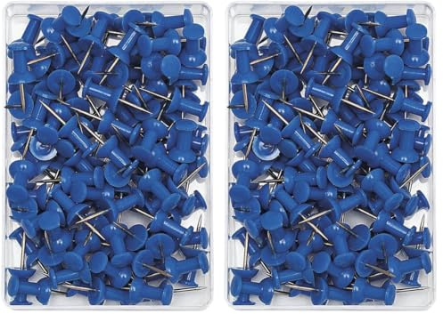 Wedo 54203 Pinnadeln Diabolo-Form, Länge 2,3 cm, Kopfdurchmesser 9 mm, Nadellänge 1,1 cm, 100 Stück in Klarsichtdose, blau (Packung mit 2)