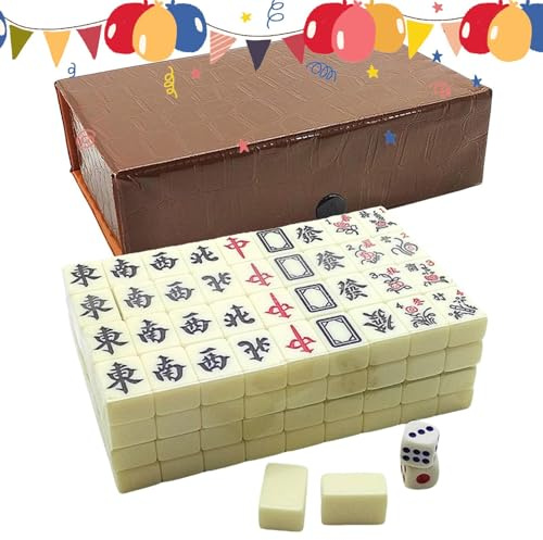 Mini Jeu de Mahjong, 2x1,4x1cm Jeu de Plateau Traditionnel Chinois avec 146 Pierres et 2 Dés, Jeude société Chinois Traditionnel pour Famille, Fêtes d'amis et Adultes, Réunions