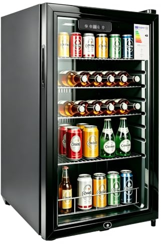 E-Yards Freistehender & Unterbau Getränkekühlschrank, Dreifach verglaste Glastür, LED-Display & Innenbeleuchtung, Leiser Weinkühler & Bierkühler mit verstellbaren Ablagen und Temperaturregelung