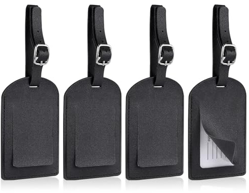 Redamancy 4 Stück Kofferanhänger, Kofferanhänger Leder, Bunte Gepäckanhänger für Koffer, Adressanhänger Koffer für Gepäck Koffer Tasche Handtasche (Schwarz)