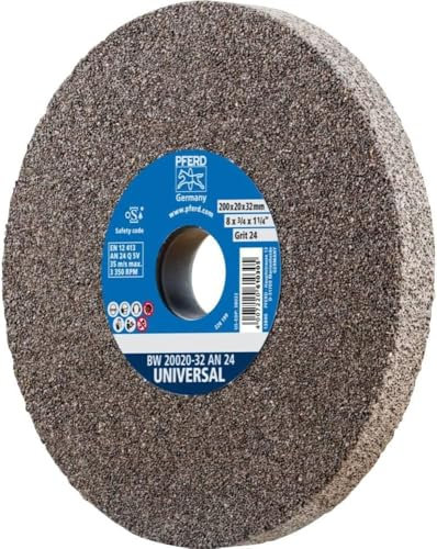 PFERD Schleifbockscheibe UNIVERSAL, 200x20x32mm, A24, 39008418 – Harte Schleifscheibe für universelle Schleifaufgaben, mit Reduzierhülsen (25/20/16mm)