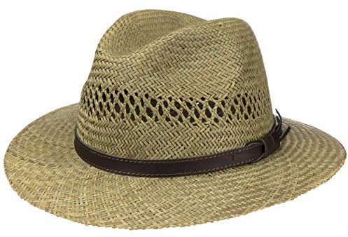 Lipodo Classic Traveller Leather Band Straw Hat Women/Men Nature 7 1/2-7 5/8
