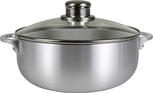 Kitchen Sense Polished Aluminum Caldero Dutch Oven Cauldron with Glass Lid, and Stainless Steel Knobs, 3.7 Quart
