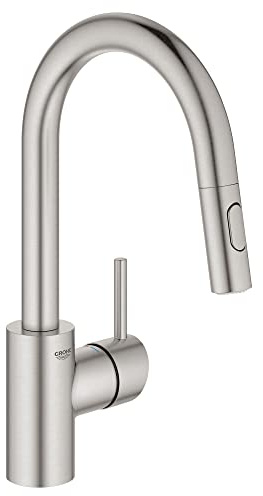 GROHE 31479DC1 Concetto Pull-Down Bar Kitchen Faucet with Sprayer. 1.75 GPM, Supersteel (Stainless Steel)