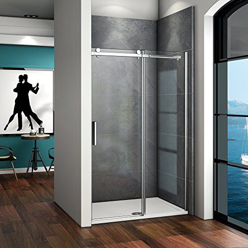 AICA SANITARIOS Mampara de Ducha Frontal Puerta Corredera Cristal Templado 6 MM 140x195cm Transparente