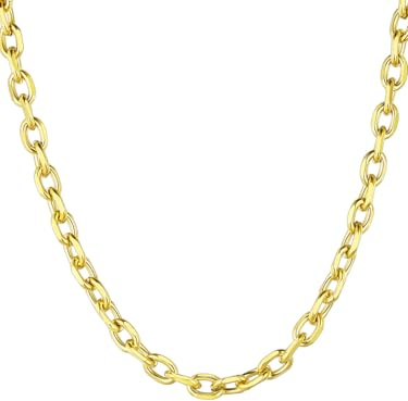 ChainsHouse Rolo Chain Cadena Rolo Oro Bano para Mujer Hombre 7mm Ancho 55cm Largo