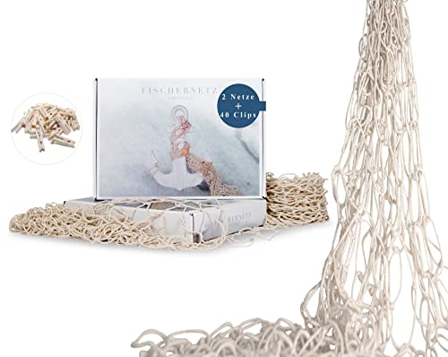 AMPARA® Big Box Set - Fischernetz Deko - 2 Netze 150x200cm - weich & hochwertig - Fotonetz - Maritime Deko, Strand | incl. 40 Holzklammern