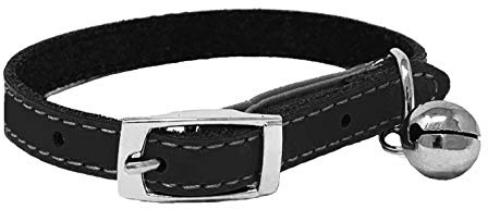 JK Katzenhalsband aus echtem Leder mit Sicherheitsgummi, Glocke, erhältlich (schwarz)