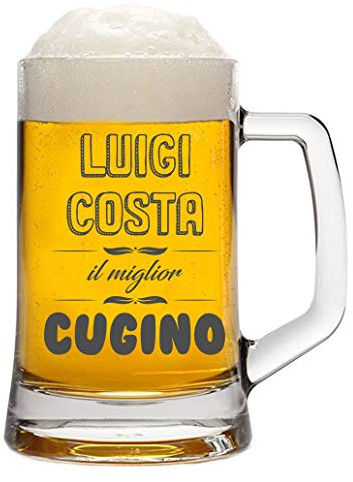 bubbleshirt Boccale da Birra Personalizzato con Nome Incisione Cugino - Il miglior Cugino - Evento - Idea Regalo Cugino - Bicchiere in Vetro Chiaro, ca 50 cl