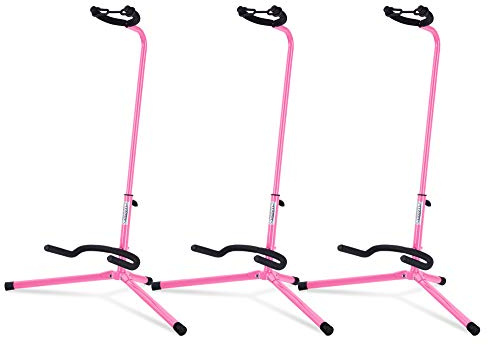 3x Classic Cantabile Gitarrenständer - Universal Gitarrenständer für Konzertgitarre, Westerngitarre, E-Gitarre, E-Bass - Gepolsterte Auflage - Klappbarer Gitarrenständer - Pink