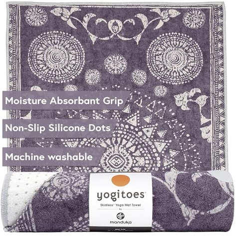 Manduka Yogitoes Hot Yoga Mat Towel - 71 | Moisture Activated Grip | Patented Silicone Nubs | Highly Absorbent, Durable & Easy Care | Made from Recycled Materials | 71 x 24 Inches