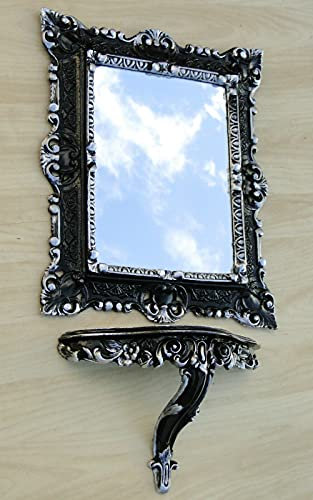 artissimo Wandspiegel mit Konsole Barock Antik Schwarz Silber 45x38 Flurspiegel Badspiegel mit Ablage Wanddeko Prunkspiegel 3047+3084 Set