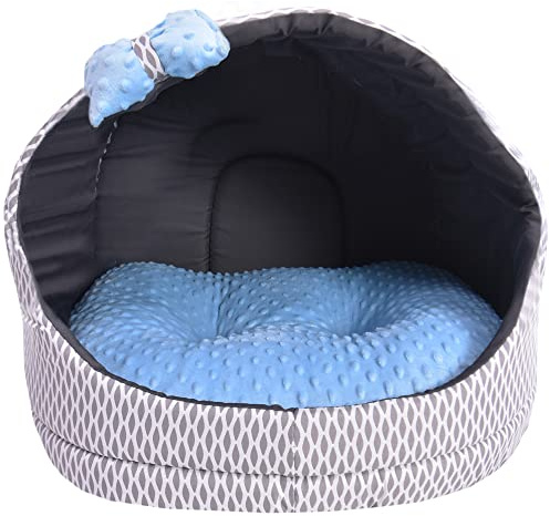 Z4L WauWau Katzen und Hundehöhle gemütlich Farbe blau Minky, weiß Hundehütte Katzenhütte 50cm x 60cm Höhlenbett Kuschlig